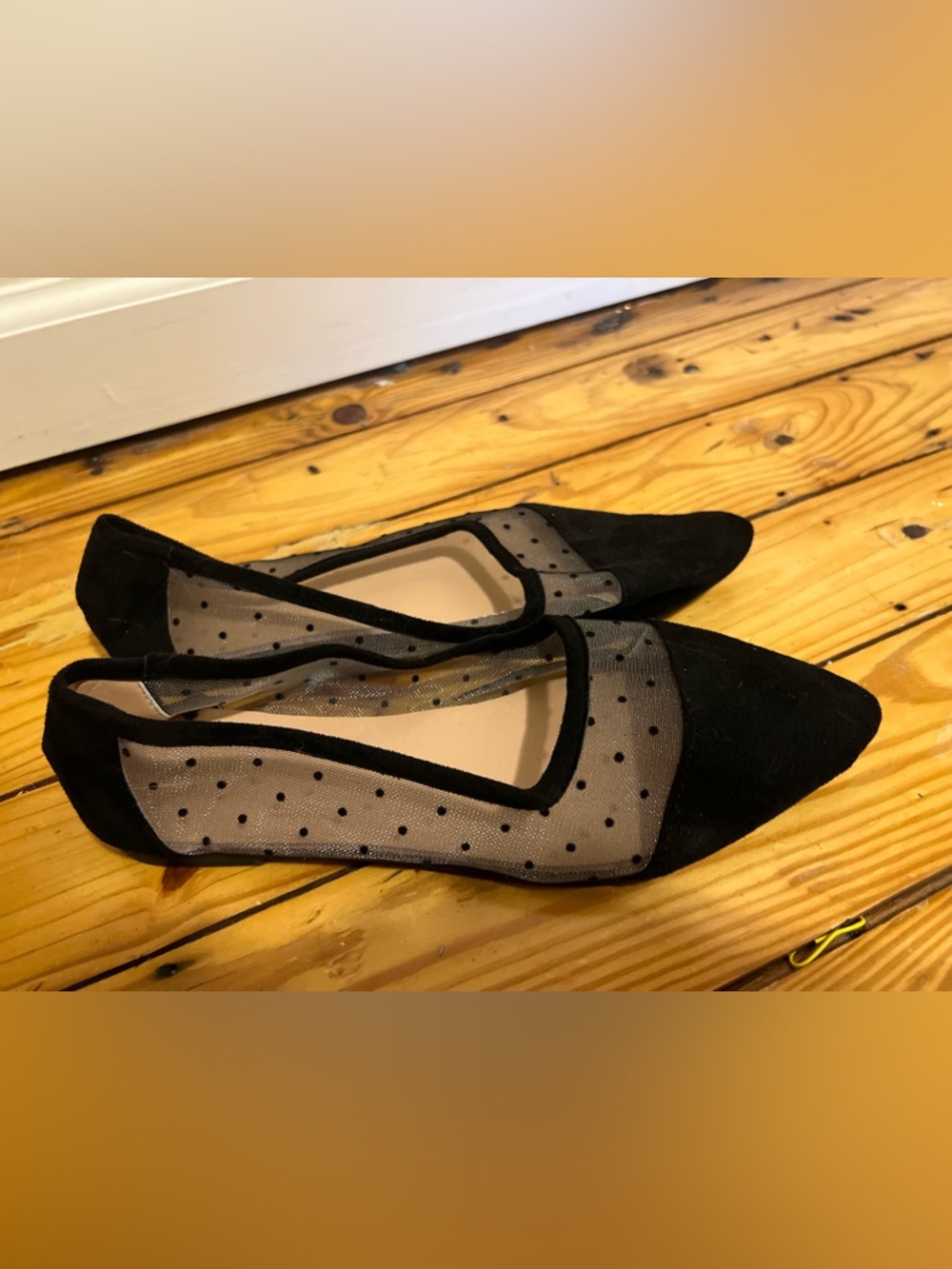 Black Sheer Polka Dot Women's Pointed Toe Flats